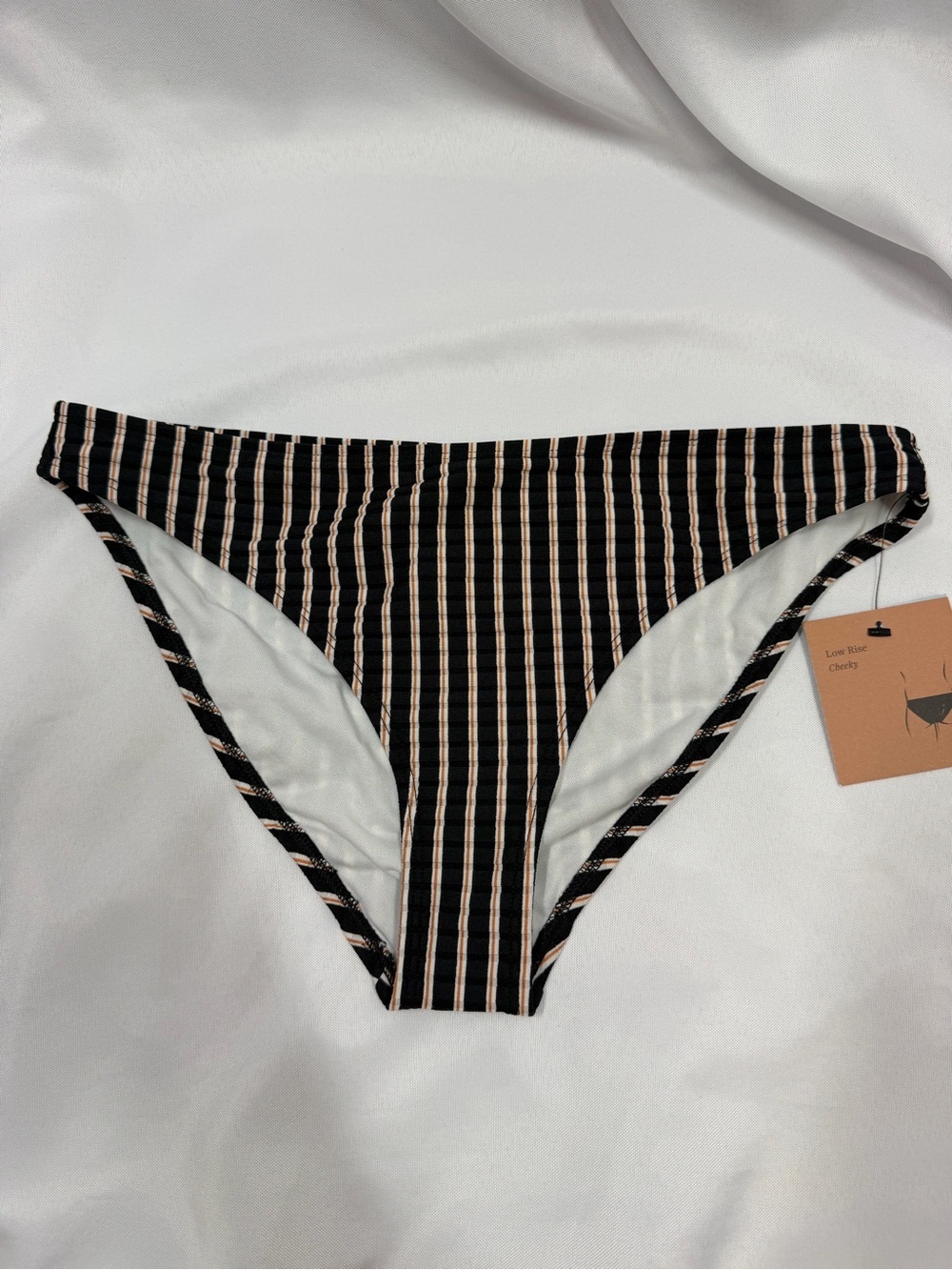 NWT Shade & Shore | Striped Cheeky Swim Bottoms Black White Women's Size Medium